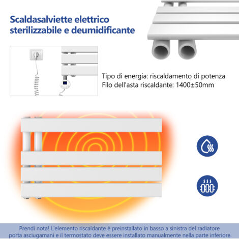 Meykoers Termoarredo elettrico 899 x 400 mm asimmetrica bianco Scaldasalviette elettrico - Installazione laterale sinistro - con termostato digitale