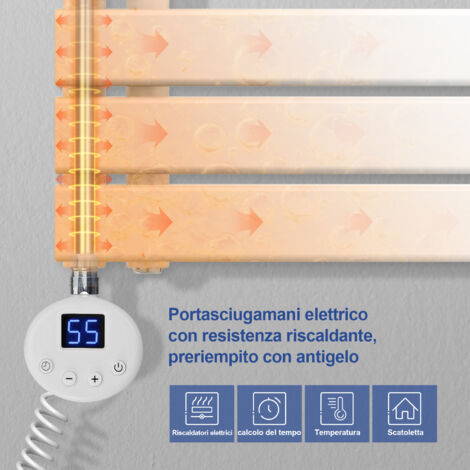 Meykoers Termoarredo elettrico 1176 x 500 mm asimmetrica bianco Scaldasalviette elettrico - Installazione laterale sinistro - con termostato digitale
