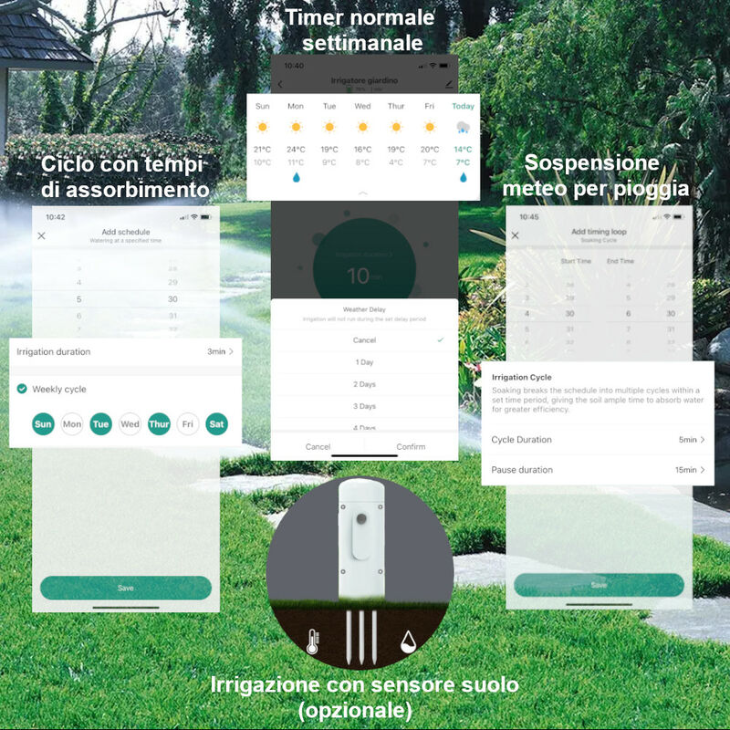 Diivoo WiFi Centralina Irrigazione con Hub, Timer Irrigazione Automatica  per Prato da Giardino Esterno : : Fai da te