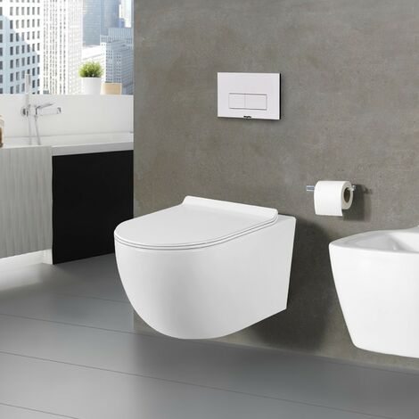 KOMFORT - Flanschloses Wand-WC unsichtbaren Befestigungen + ultradünner, abklappbarer Sitz + Fallbremse.