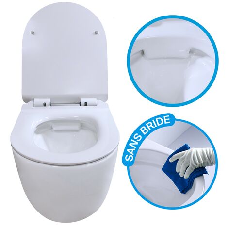 KOMFORT - Flanschloses Wand-WC unsichtbaren Befestigungen + ultradünner, abklappbarer Sitz + Fallbremse.