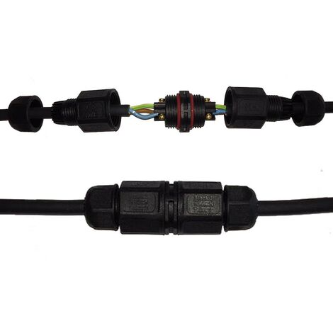 IP68 450V Schwarz 3-Draht wasserdichter Stecker für Anschlüsse von 0.5mm2 bis 2.5mm2