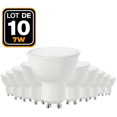 10 Ampoules GU10 7W eq. 50W Blanc Chaud 3000K Haute Luminosité