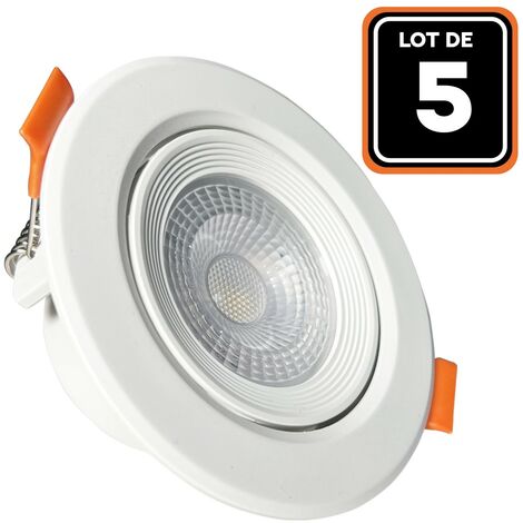 Lot de 5 Spots LED Encastrable Rond 5W - Blanc Froid 6500K