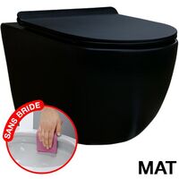 CONFORT - Schwarz Matt wandhängendes WC ohne Flansch unsichtbaren Befestigungen + ultradünner, abklappbarer Sitz + Fallbremse.