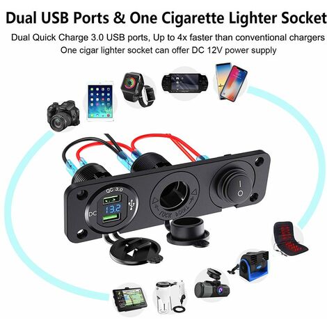 Répartiteur allume-cigare 2x 12/24 V et 2x USB pour porte-gobelet, Multiprises