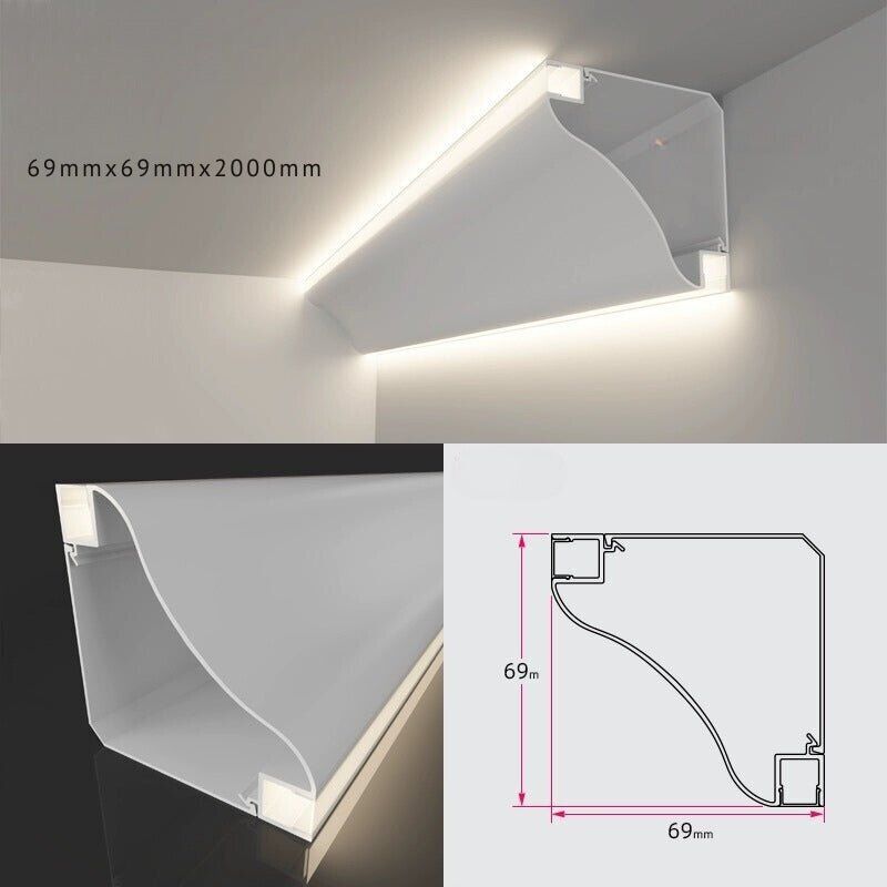 Profilé Aluminium Triangulaire 2 M Pour Ruban LED – Angle éclairage, Diffusion Homogène – Capot Blanc Translucide Inclus