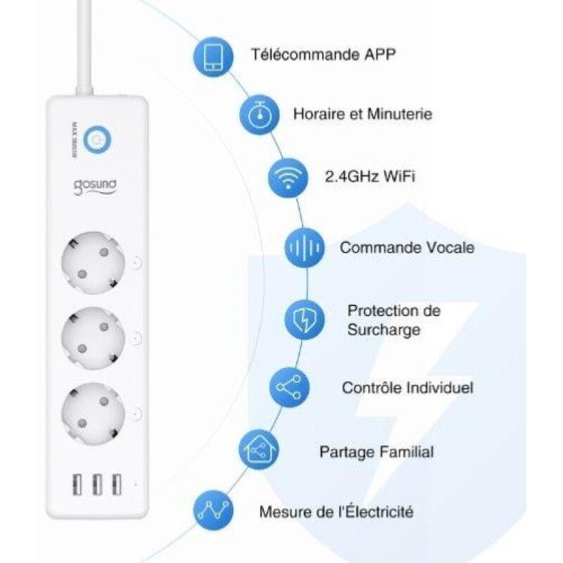 Nous a5 wifi multiprise connectée. 3 interrupteur individuel