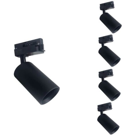 Pack 5 Spots LED Sur Rail Monophasé Noir 80° GU10 - SILAMP - Éclairage Orientable Métal Design Moderne