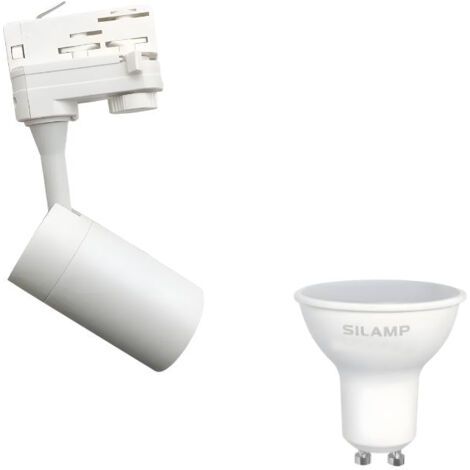 Spot LED Sur Rail Triphasé 80° BLANC – Pour Ampoule GU10 – Orientable 300° – SILAMP Qualité Premium