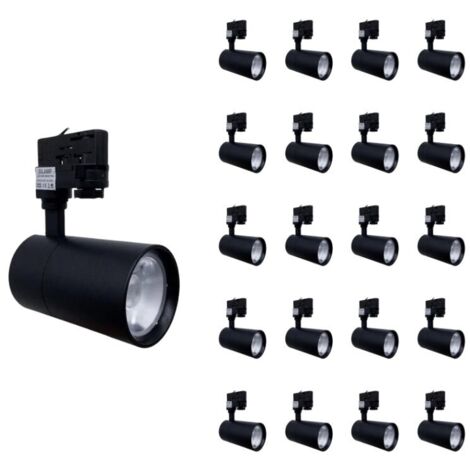 Pack 5 Spots LED Sur Rail 30W 80° Monophasé Noir - Blanc Neutre 4000K-5500K Silamp - Orientables