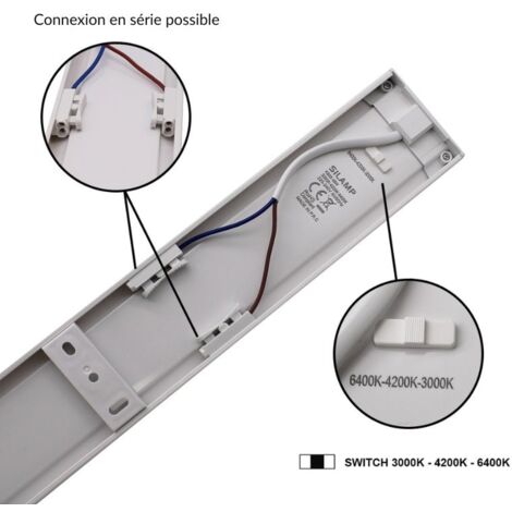 Réglette LED 120cm Noire 48W IP20 CCT - 3000K/4000K/6000K - SILA