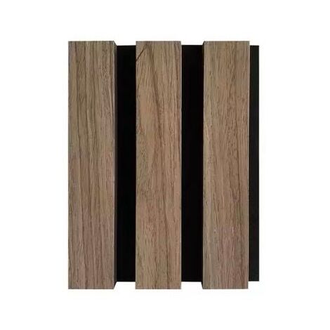 Panneau Acoustique Mural Tasseaux Noyer, Fond Noir - Échantillon 15x12 cm - SILUMEN