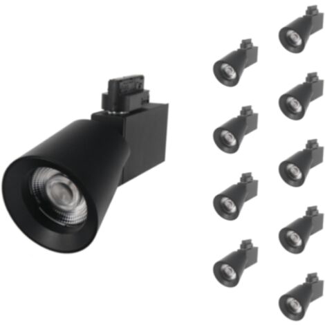 Pack De 5 Spots LED Sur Rail 30W 60° Monophasés NOIR - Blanc Neutre 4000K-5500K - 2700 Lumens - SILAMP