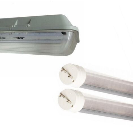 Kit de Réglette LED étanche Double pour Tubes T8 120cm IP65 (2 Tubes Néon  LED 120cm T8 36W inclus) - Blanc Chaud (2300K - 3500K)
