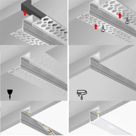 Profilé Aluminium Encastrable 2m pour Ruban LED Couvercle Blanc