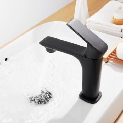 Robinet Mitigeur Salle de Bain Noir Carré - SILAMP