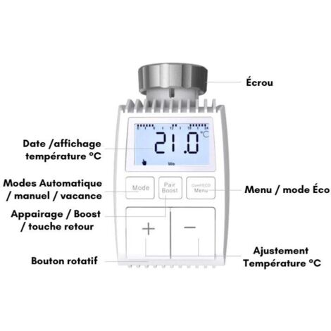 Tête Thermostatique Connectée ZigBee Universelle avec Ecran LCD