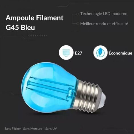 Ampoule LED E27 Filament 2W G45 Bleu SILAMP