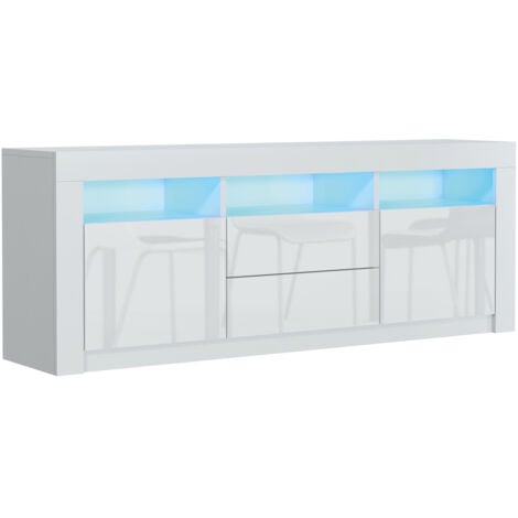 TV Unit 160cm White Modern Stand Gloss Doors Free LED