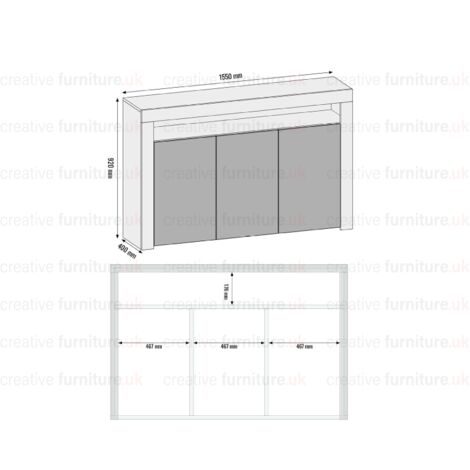 Sideboard 155cm Walnut Modern Stand Black Gloss Doors Free LED