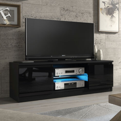 Aura TV Unit 120cm - Black with Gloss Doors & LED