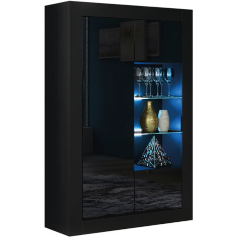 Sideboard 140cm Black Display Cabinet Modern Stand Gloss Doors Free
