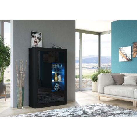 Sideboard 140cm Black Display Cabinet Modern Stand Gloss Doors Free