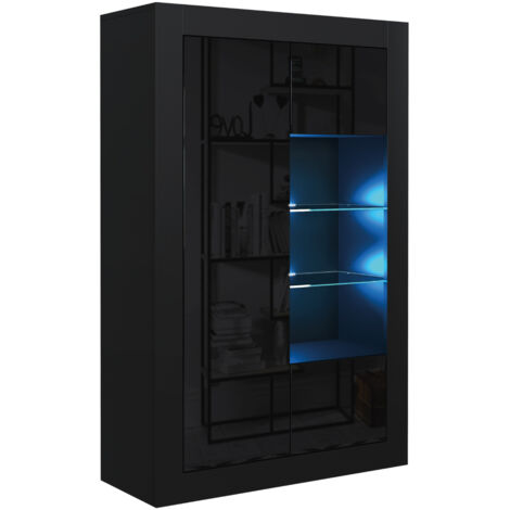 Sideboard 140cm Black Display Cabinet Modern Stand Gloss Doors Free