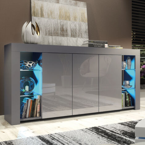 Eden Sideboard 164cm - Dark Grey with Gloss Doors & LED