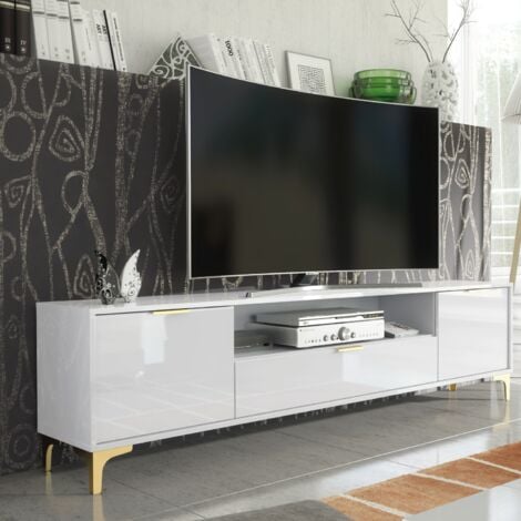 TV Unit 200cm Luxury Modern Stand Cabinet White High Gloss