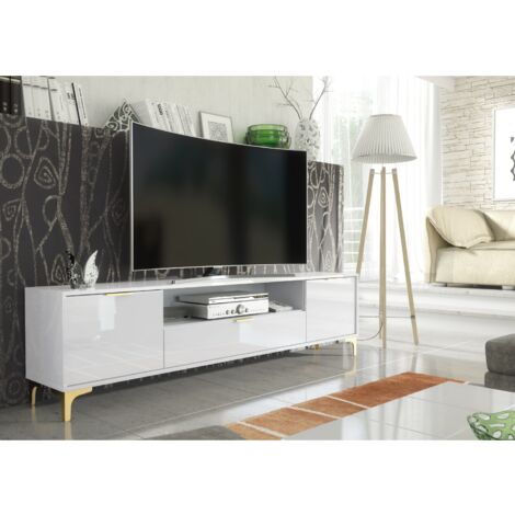 TV Unit 200cm Luxury Modern Stand Cabinet White High Gloss