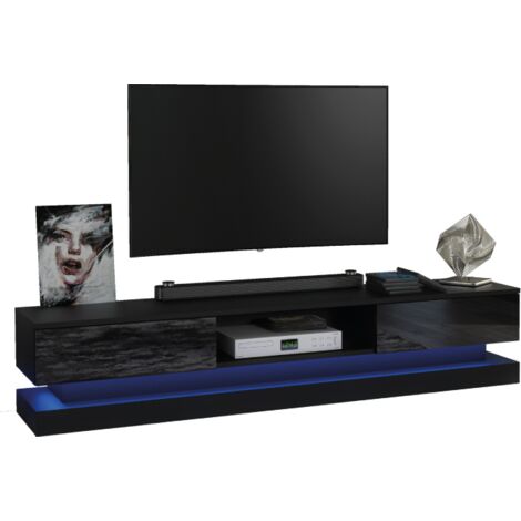 TV Unit 180cm Sideboard Cabinet Cupboard TV Stand Living Room High Gloss Doors - Black