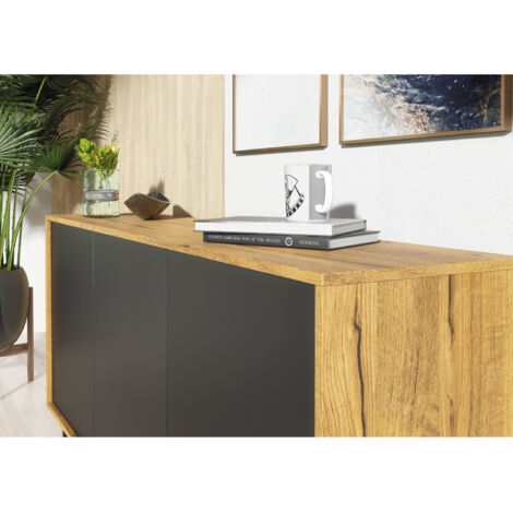 Sideboard 160cm Loft Retro Vintage Oak & Black Contemporary TV Unit