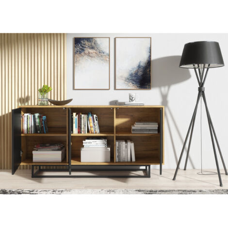 Sideboard 160cm Loft Retro Vintage Oak & Black Contemporary TV Unit