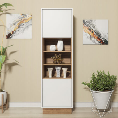 Sideboard 175cm Contemporary Display Cabinet Vintage Loft White & Oak