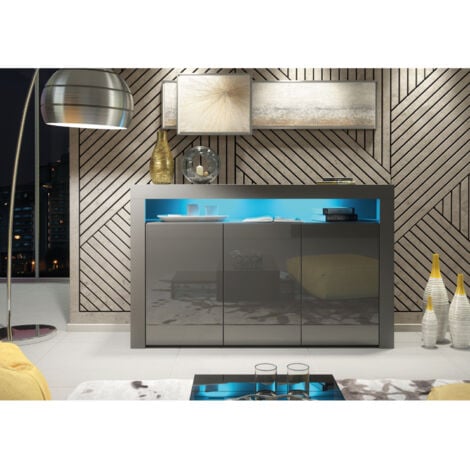 Sideboard 155cm Dark Grey Modern Stand Gloss Doors Free LED