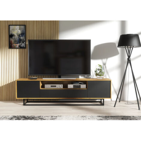 TV Unit 200cm Oak Loft Retro Vintage Black Contemporary TV Stand