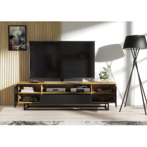 TV Unit 200cm Oak Loft Retro Vintage Black Contemporary TV Stand