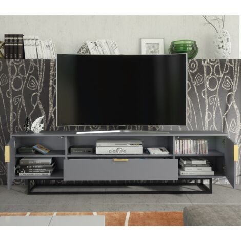 TV Unit 200cm Loft Retro Milled Fronts TV Stand Vintage Cabinet