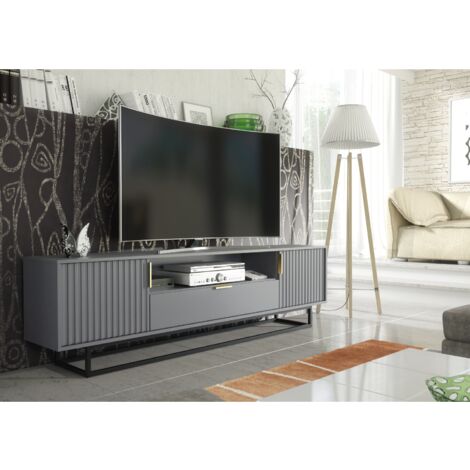 TV Unit 200cm Loft Retro Milled Fronts TV Stand Vintage Cabinet