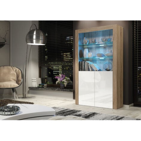 Sideboard 170cm Oak Display Cabinet Modern Stand White Gloss Doors