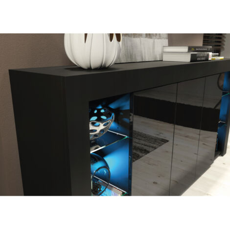 Sideboard 164 cm Black TV Unit Modern Stand Gloss Doors Free LED
