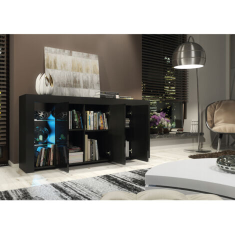 Sideboard 164 cm Black TV Unit Modern Stand Gloss Doors Free LED