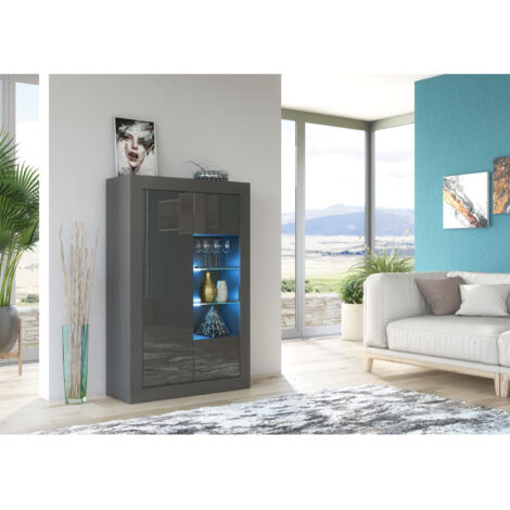 Sideboard 140cm Dark Grey Display Cabinet Modern Stand Gloss Doors