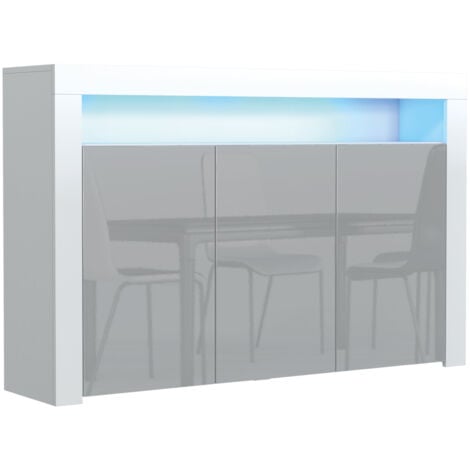 Sideboard 155cm White Modern Stand Grey Gloss Doors Free LED