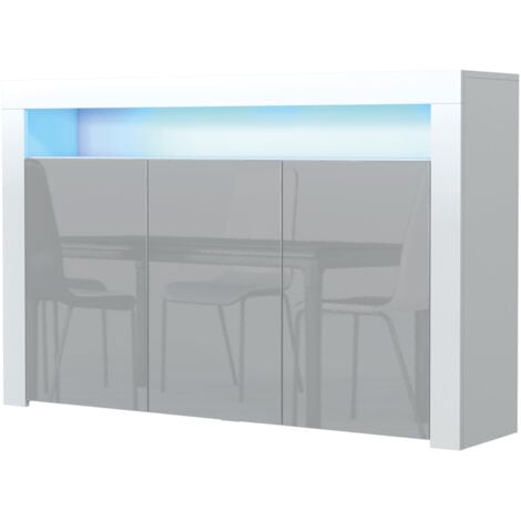 Sideboard 155cm White Modern Stand Grey Gloss Doors Free LED