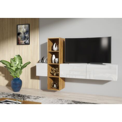 TV Unit 180 cm Modern Wall TV Stand Living Room Cabinet Gloss Doors