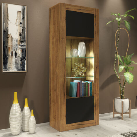 Illume Display Cabinet 170cm - Dark Oak with Black Matt Doors & LED (1/5)