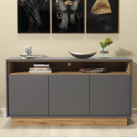 Sideboard 130cm Contemporary Display Cabinet Vintage Loft Grey & Oak